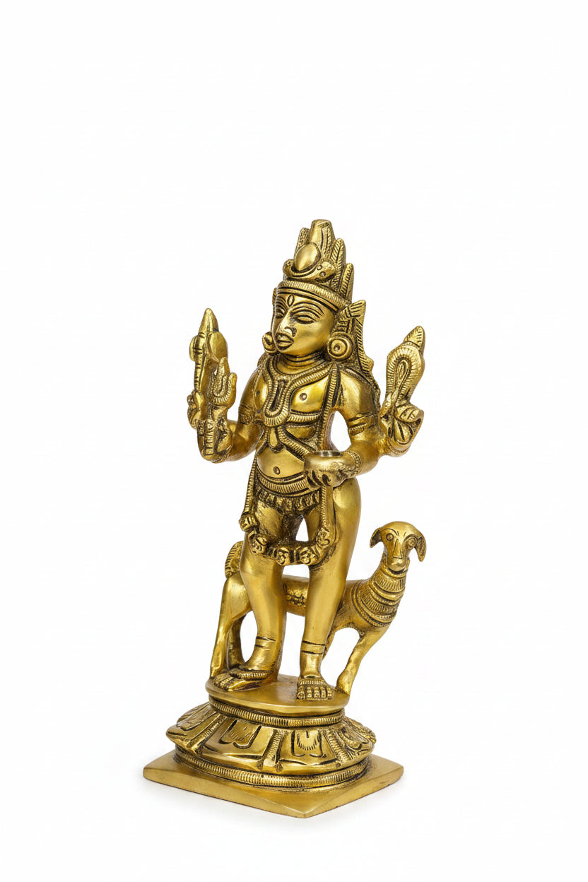 Lord Bhairav Brass Idol 5 Inch Premium Handcrafted Kaal Bhairav Murti for Home Temple and Puja - ManiMonk