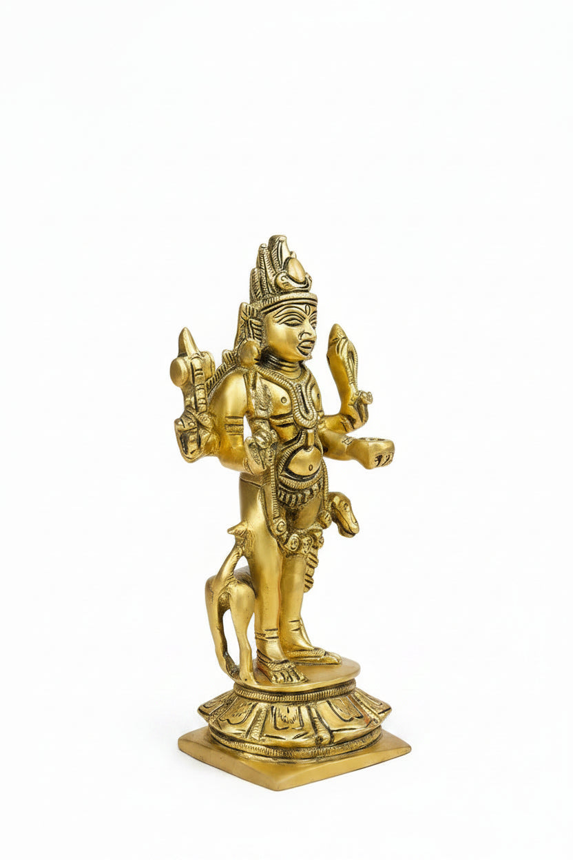 Lord Bhairav Brass Idol 5 Inch Premium Handcrafted Kaal Bhairav Murti for Home Temple and Puja - ManiMonk