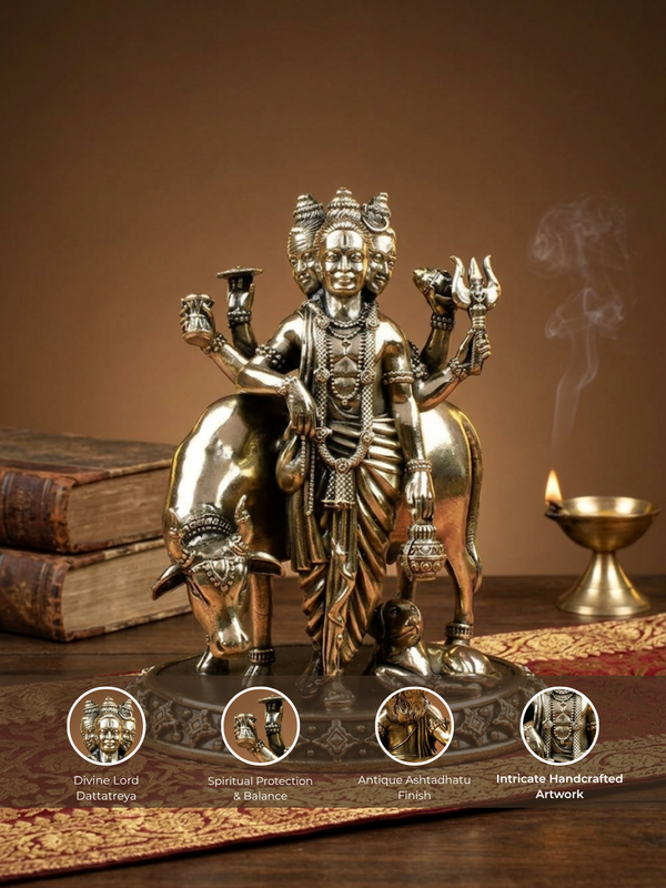 Lord Dattatreya Ashtadhatu Idol Energised Trimurti Datta Guru Murti