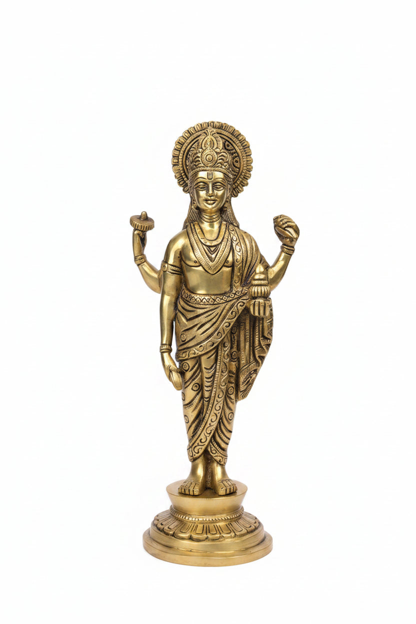 Lord Dhanvantari Brass Idol Handcrafted 12 Inch Premium Statue for Home Temple