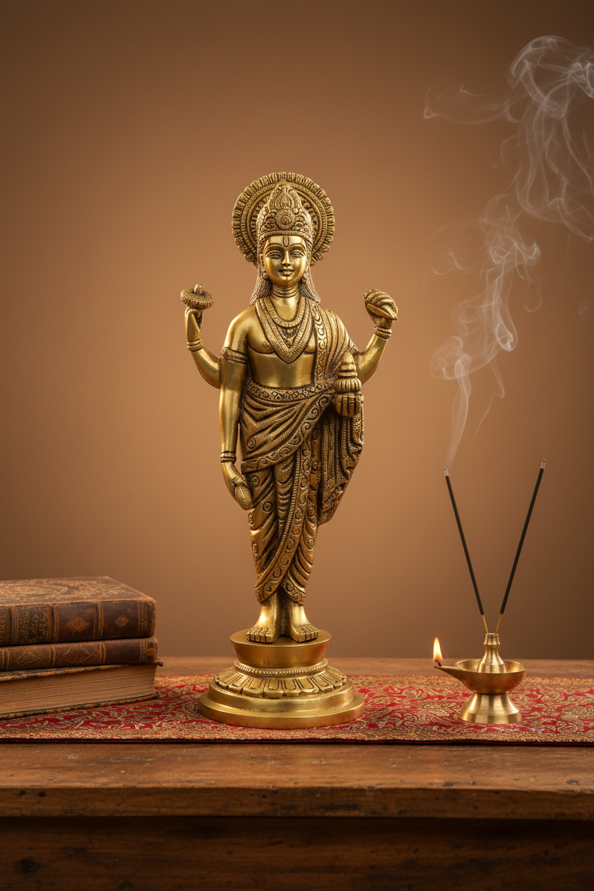 Lord Dhanvantari Brass Idol Handcrafted 12 Inch Premium Statue for Home Temple