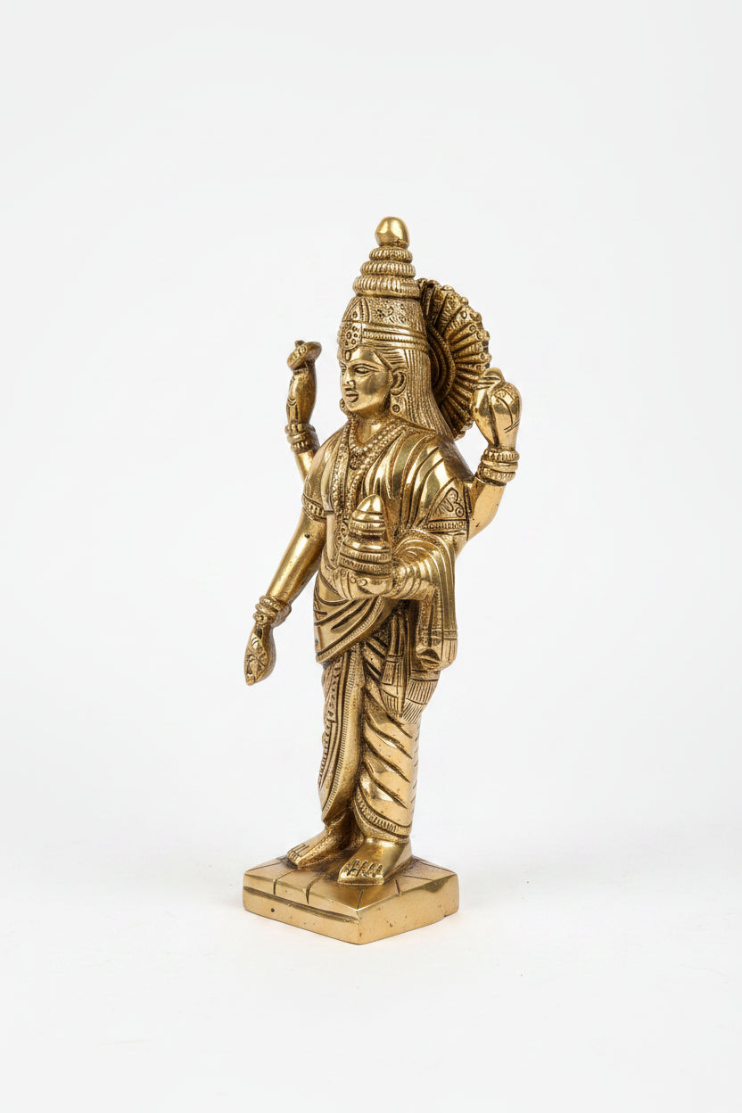 Lord Dhanvantari Brass Statue 7.25 Inch Handcrafted God of Ayurveda and Health Idol for Home Puja and Wellness Spaces