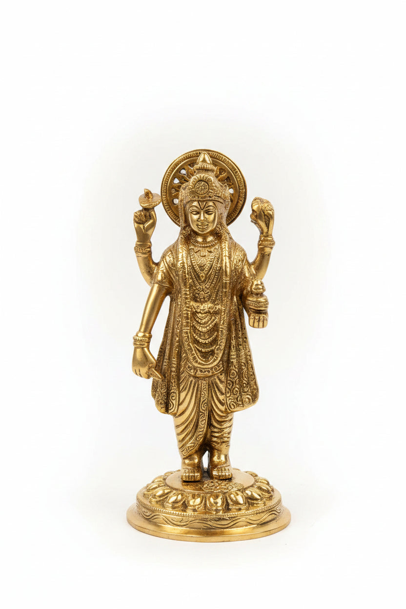 Lord Dhanvantari Brass Statue 7.5 Inch Heavy Shining Handcrafted Ayurveda Healing God Idol for Home Puja and Gifting
