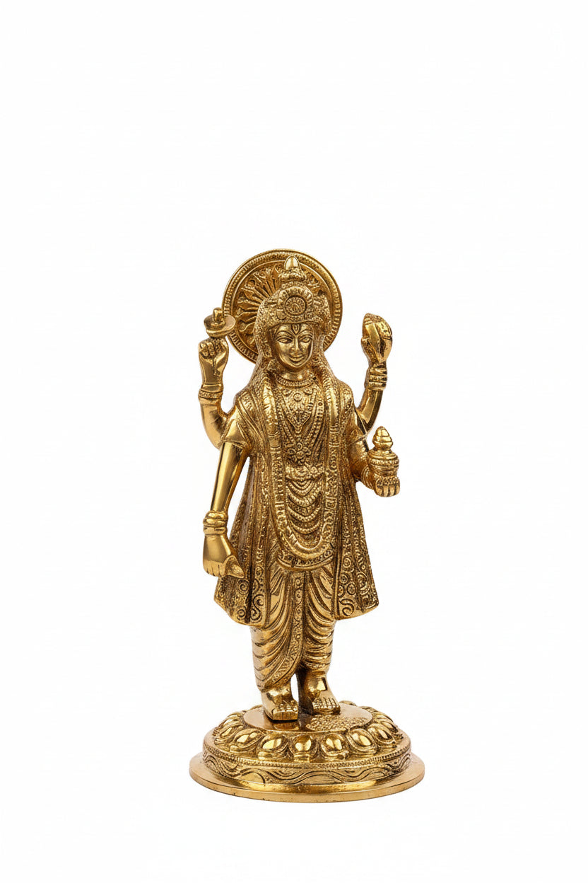 Lord Dhanvantari Brass Statue 7.5 Inch Heavy Shining Handcrafted Ayurveda Healing God Idol for Home Puja and Gifting