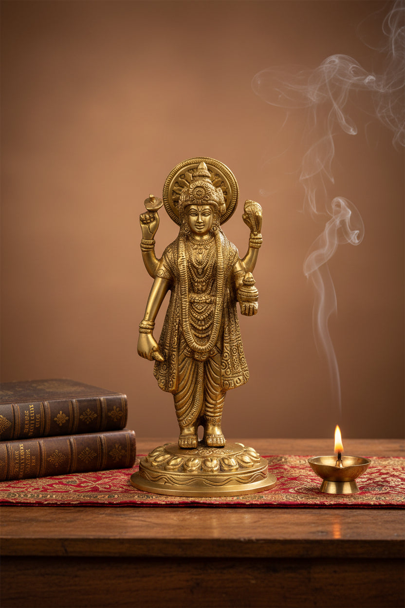Lord Dhanvantari Brass Statue 7.5 Inch Heavy Shining Handcrafted Ayurveda Healing God Idol for Home Puja and Gifting
