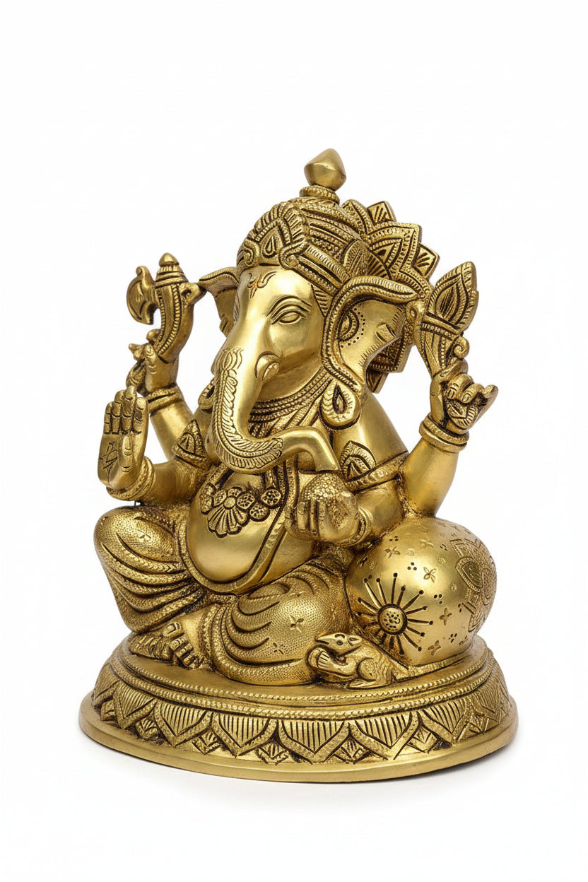 Lord Ganapathi Brass Idol 8.5 Inch Handcrafted Premium Ganesha Murti for Home Temple Puja Room and Corporate Gifting