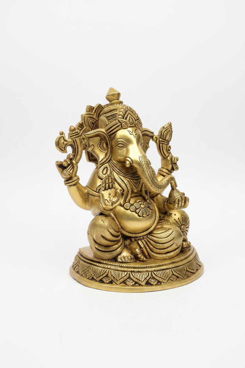 Lord Ganapathi Brass Idol 8.5 Inch Handcrafted Premium Ganesha Murti for Home Temple Puja Room and Corporate Gifting
