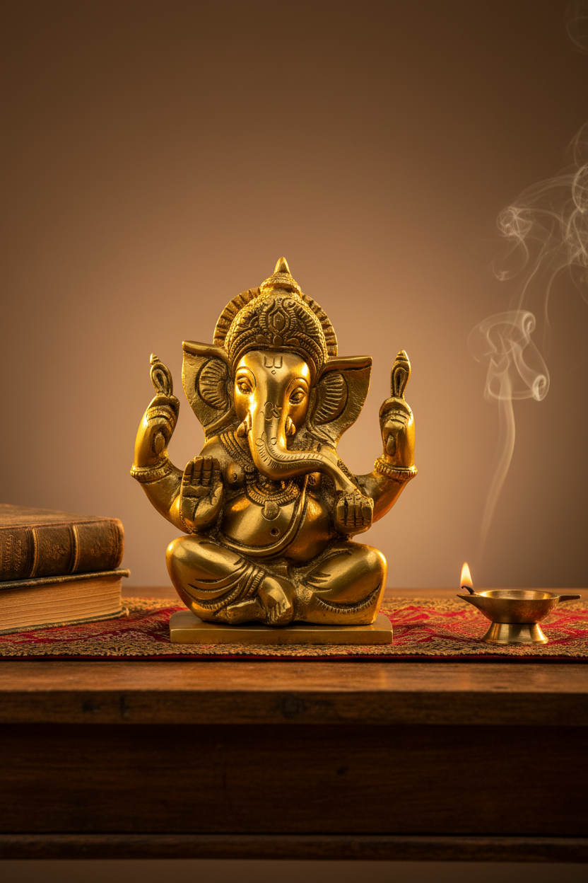 Lord Ganesh Brass Idol 5.3 Inch Premium Handcrafted Statue for Home Puja Mandir and Gifting