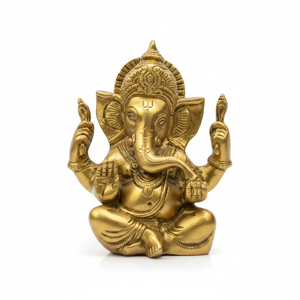 Lord Ganesh Brass Idol 5.3 Inch Premium Handcrafted Statue for Home Puja Mandir and Gifting