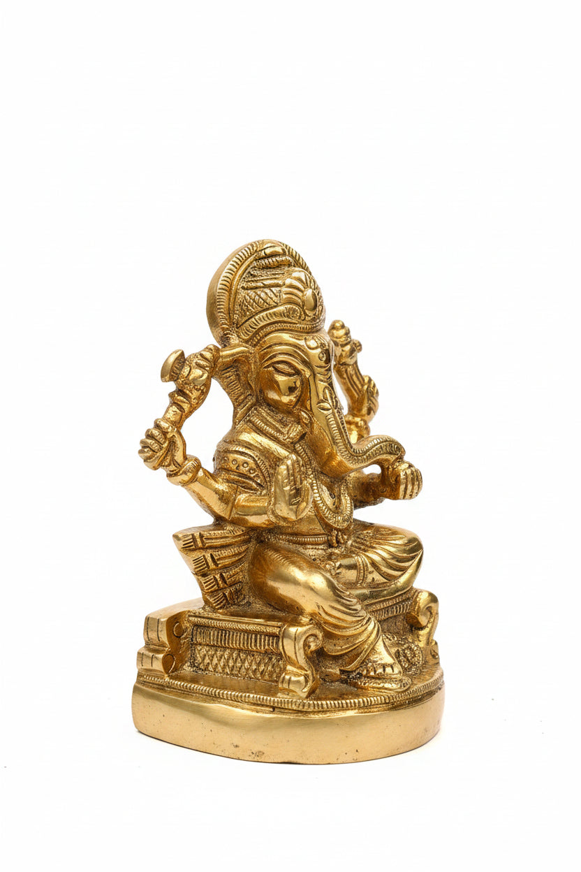 Lord Ganesh Brass Statue 4.4 Inch Handcrafted Seated Ganesha Idol for Home Puja Mandir and Office Decor