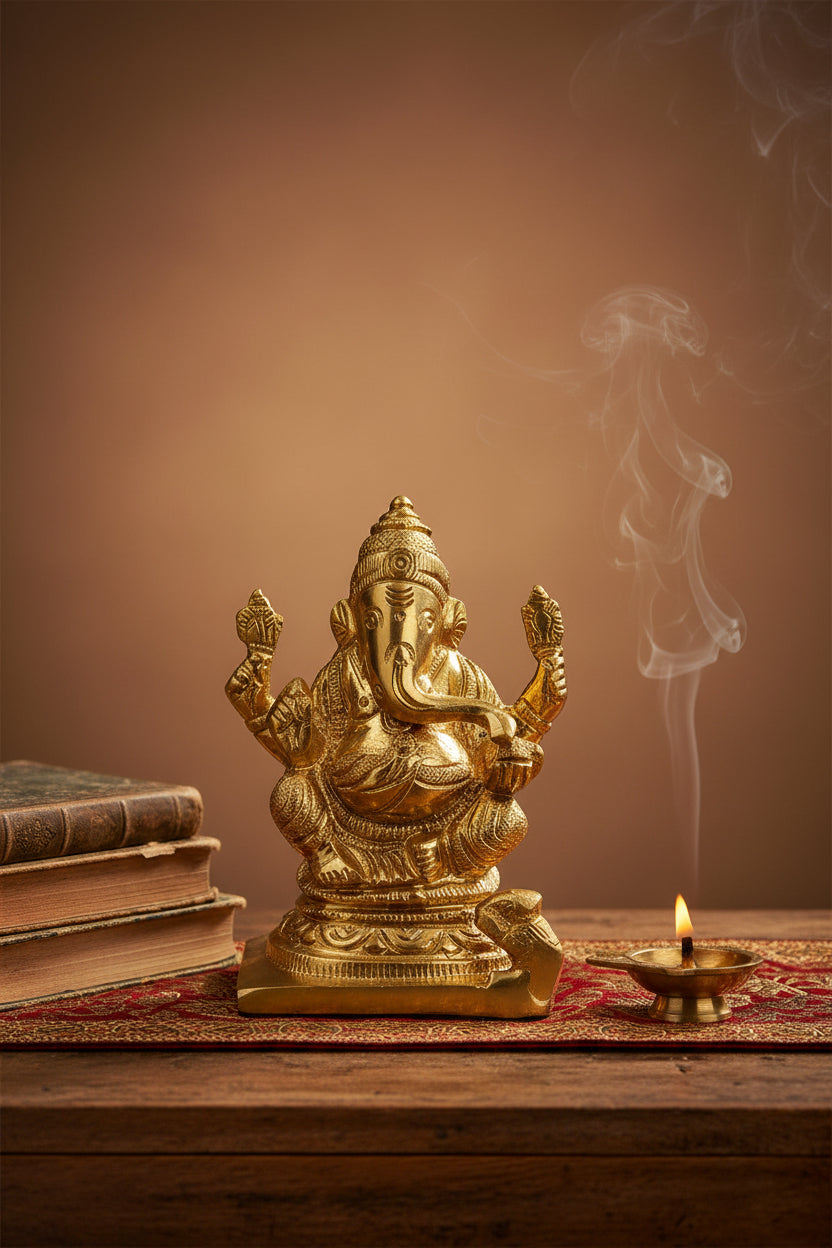 Lord Ganesh Panchdhatu Idol Small Handcrafted Five Metal Ganesha Murti for Home Puja and Office Desk
