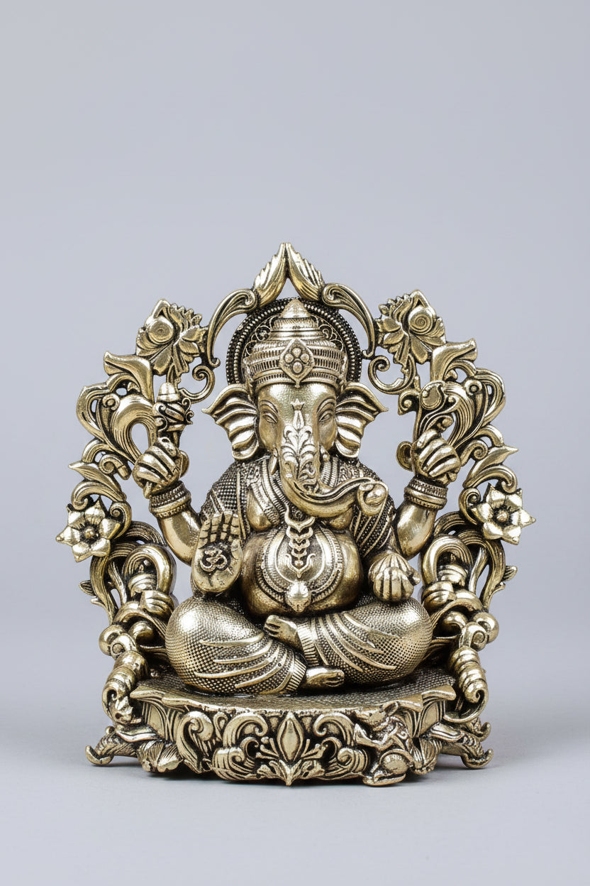 lord-ganesh-with-floral-frame-ashtadhatu-idol