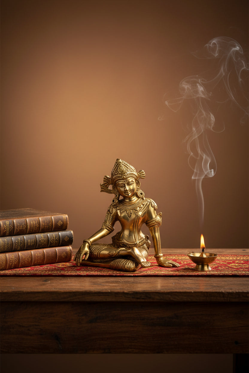 Lord Indra Brass Idol 5.7 Inch Handcrafted King of Heaven Devraj Indra Murti for Home Puja and Sacred Art Collection