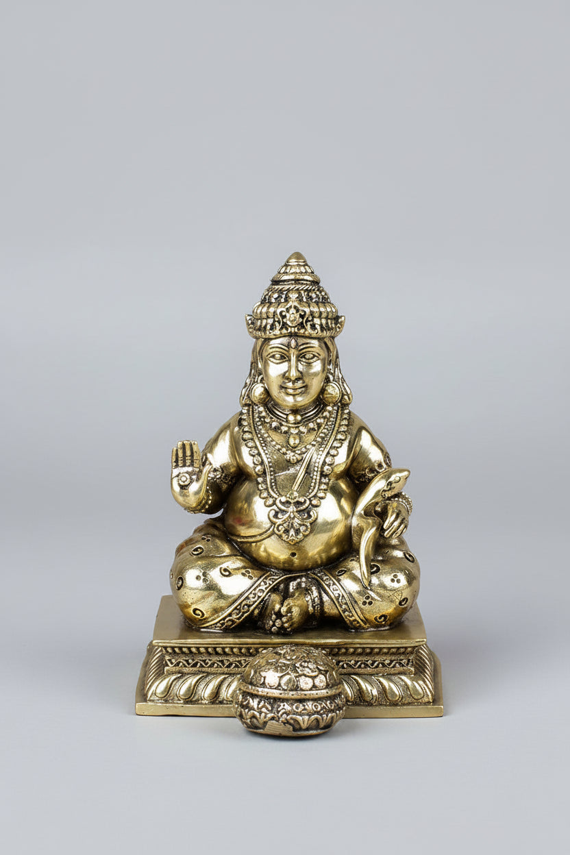 Lord Kuber Dhanpati Ashtadhatu Idol - Traditional 8-metal God of Wealth statue for home mandir