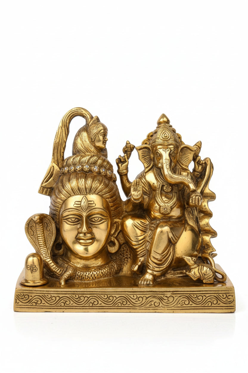 Lord Shiva Face with Ganesh Brass Idol 8.5 Inch Pure Brass Statue for Home Temple Pooja