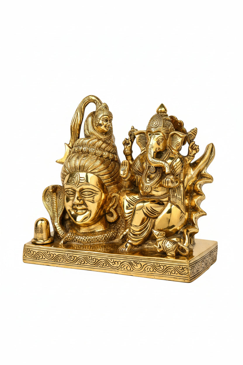 Lord Shiva Face with Ganesh Brass Idol 8.5 Inch Pure Brass Statue for Home Temple Pooja
