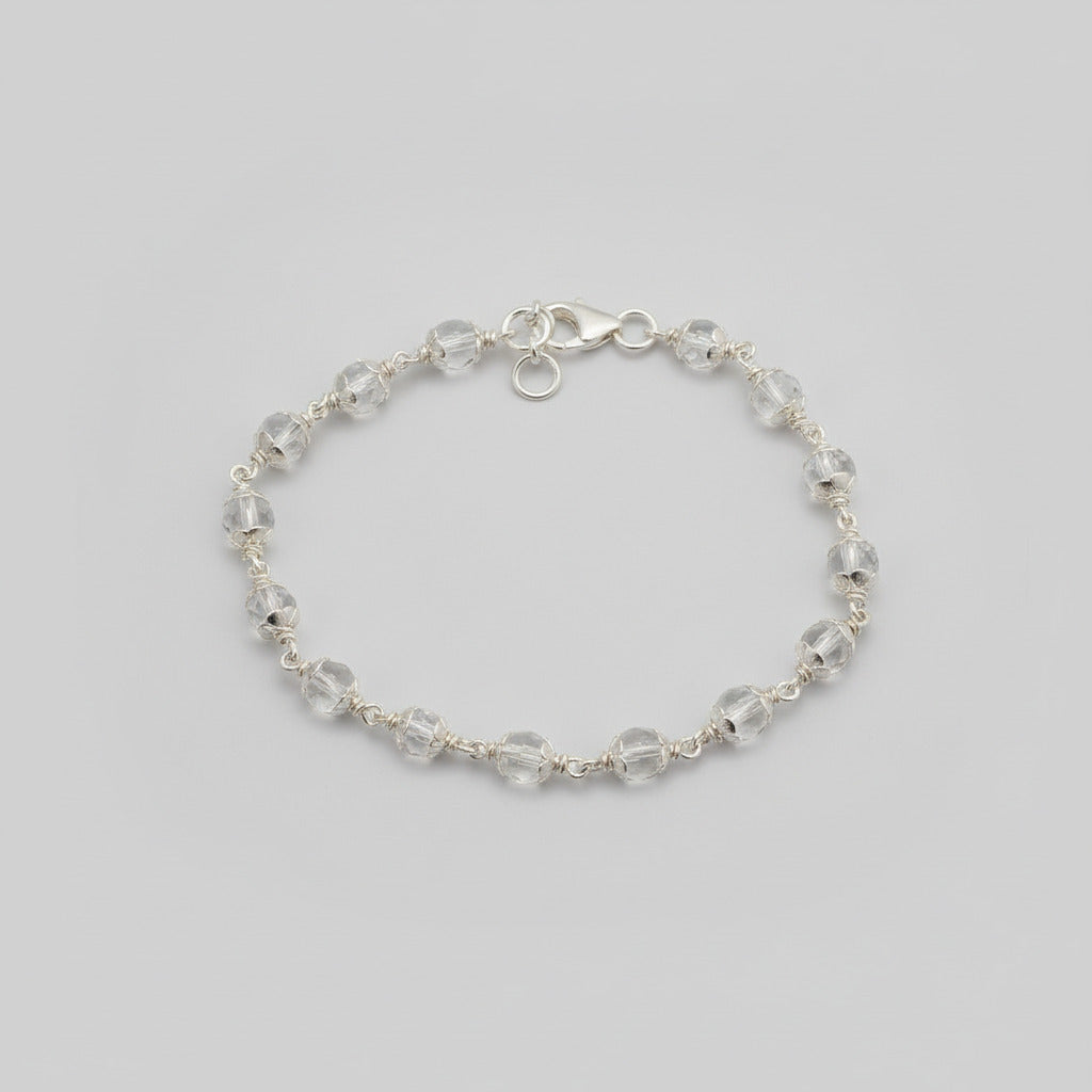 Round Sphatik Bracelet with Silver Caps & Hook-6 mm