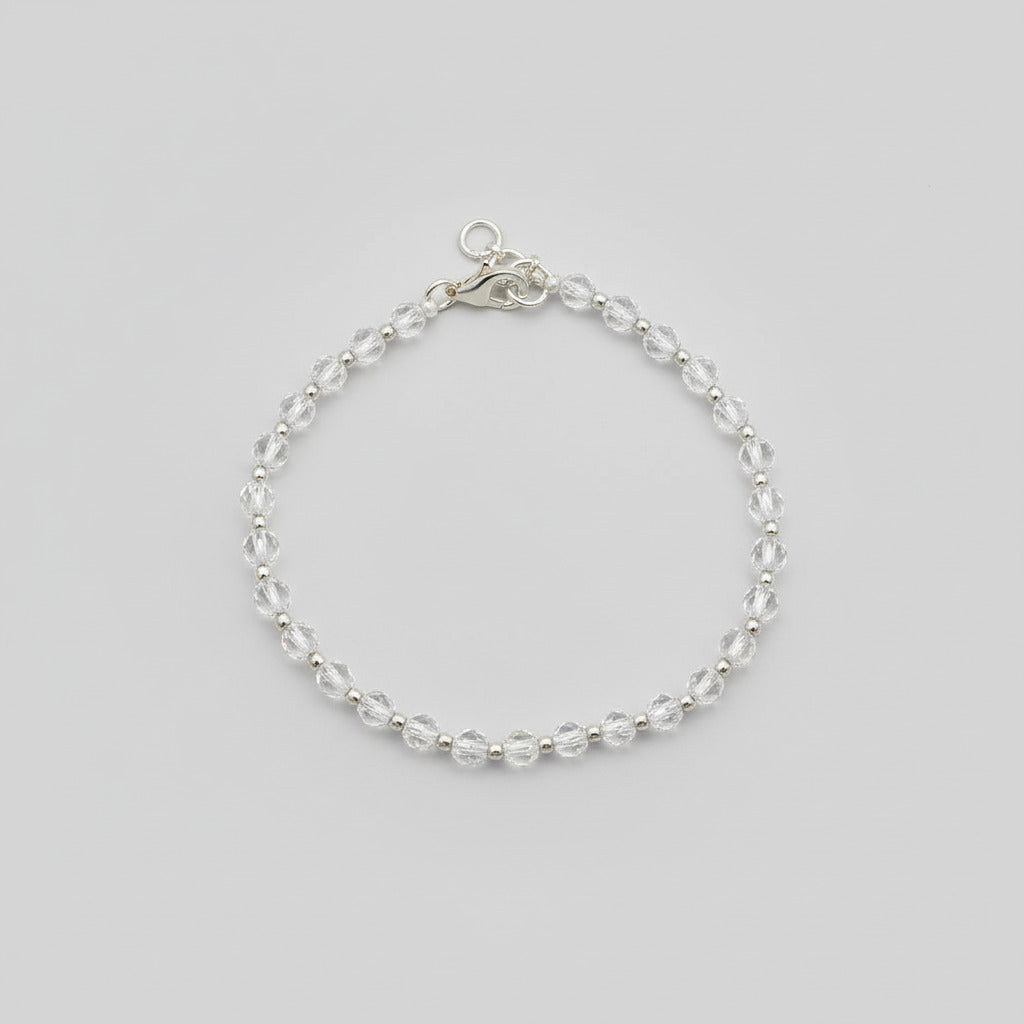 Round Faceted Sphatik Bracelet with Silver Balls & Hook-10 mm