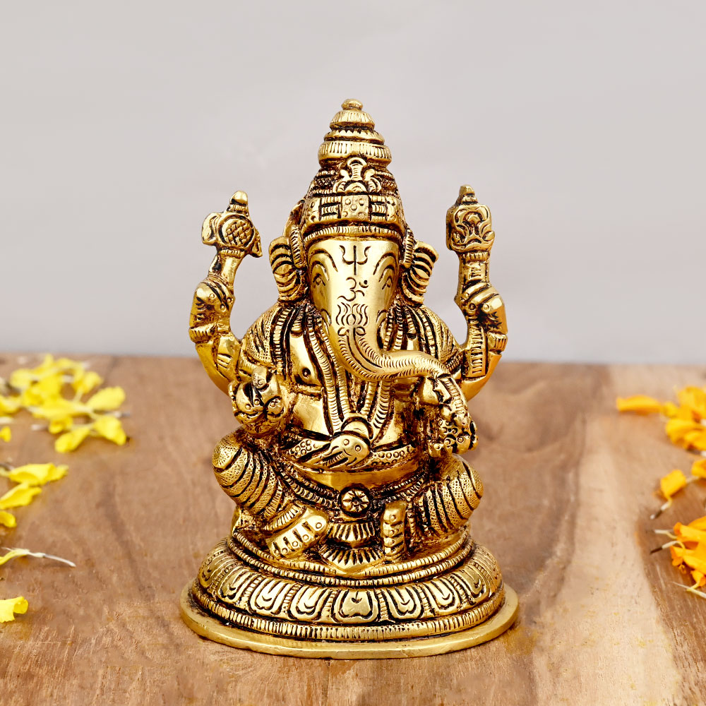 Chaturbhuja Ganesh Brass Idol