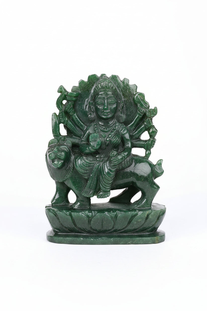 Maa Durga Green Jade Gemstone Idol - 942 gms - ManiMonk