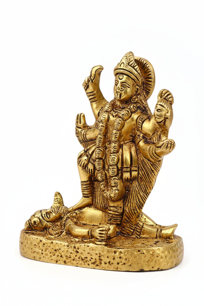 Maa Kali Brass Idol Pure Brass Mahakali Murti Handcrafted for Home Mandir - ManiMonk