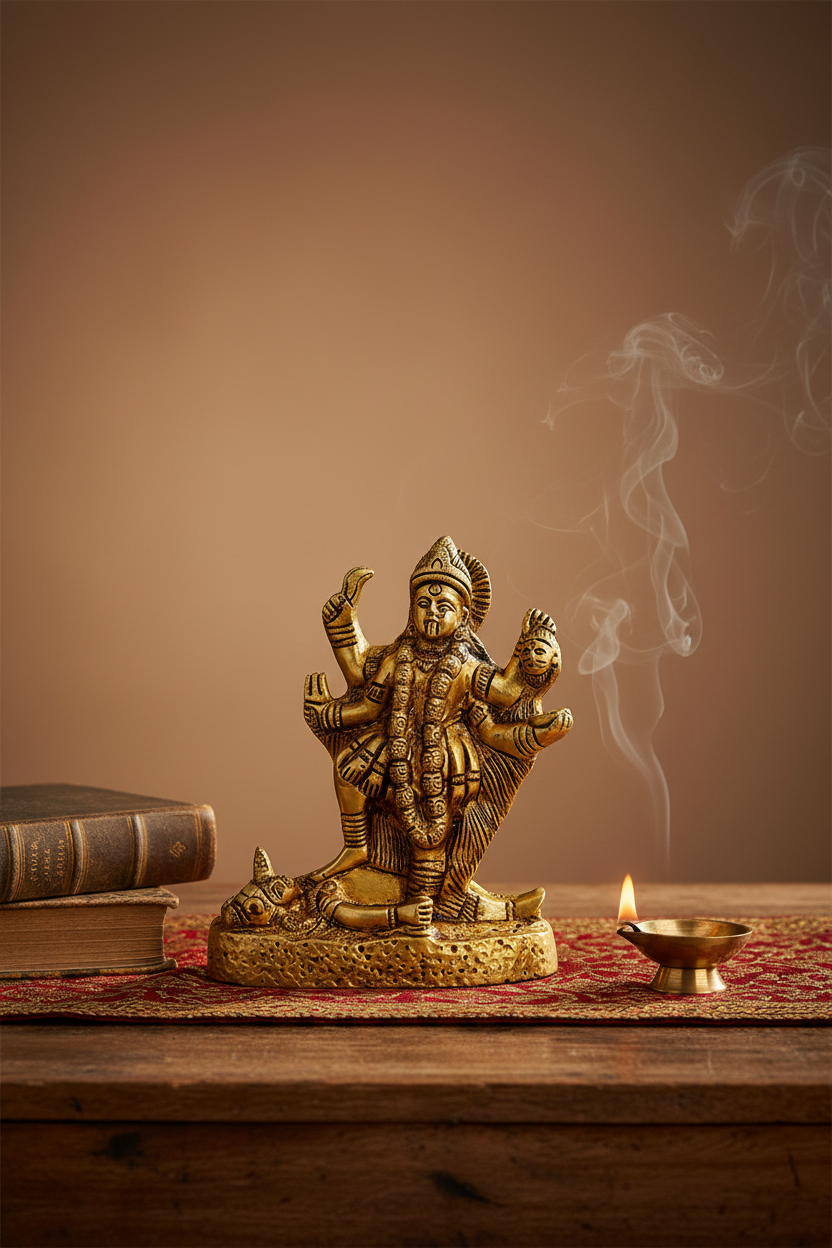 Maa Kali Brass Idol Pure Brass Mahakali Murti Handcrafted for Home Mandir