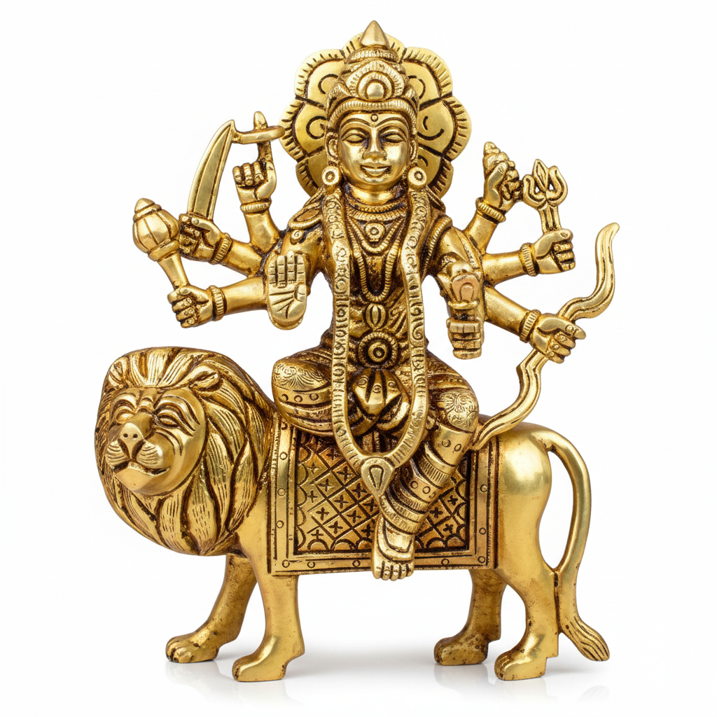 Maa Sherawali Durga Devi Brass Idol 7.25 Inch Premium Handcrafted Murti