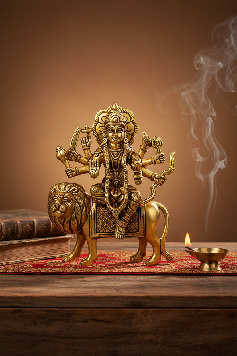 Maa Sherawali Durga Devi Brass Idol 7.25 Inch Premium Handcrafted Murti