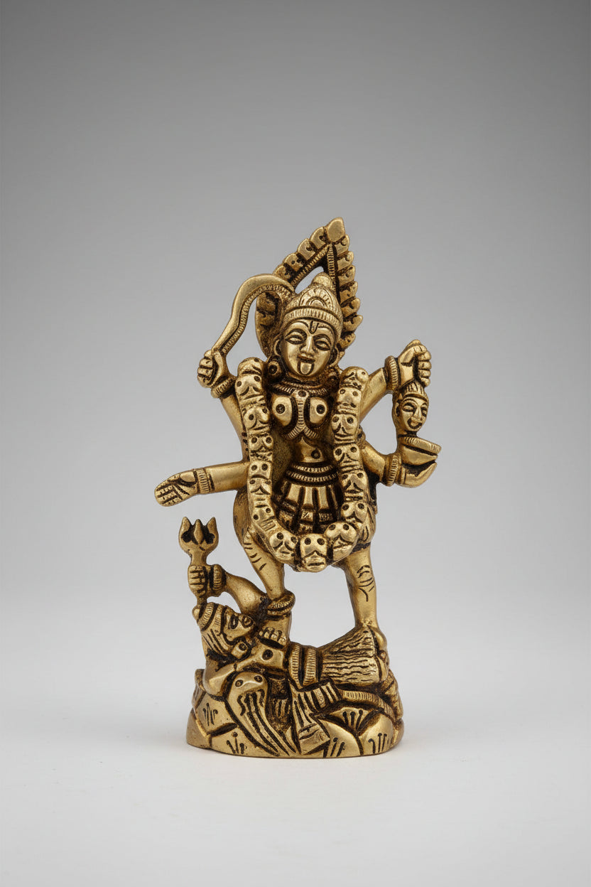 Maha Kaali Brass Idol 5 Inch 446g Handcrafted Premium Brass Statue for Home Temple