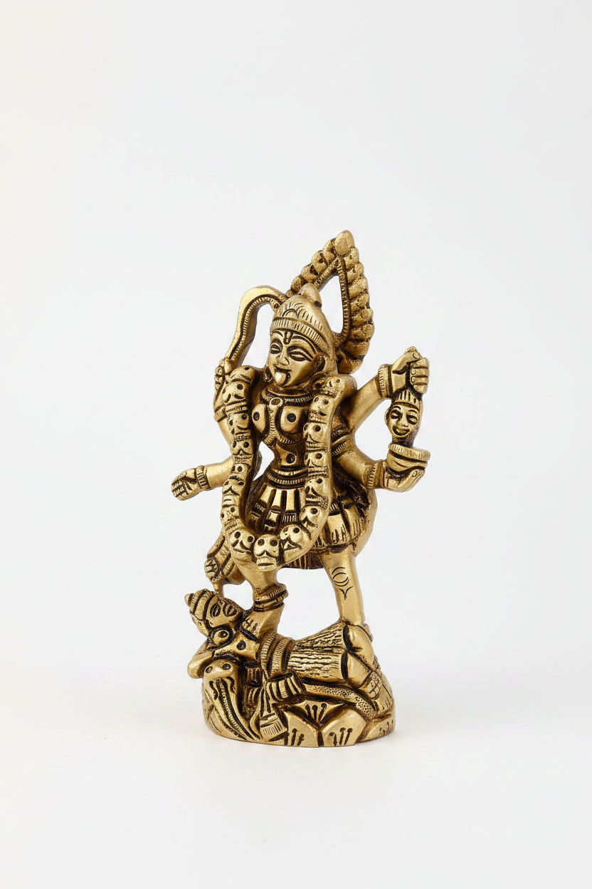 Maha Kaali Brass Idol 5 Inch 446g Handcrafted Premium Brass Statue for Home Temple - ManiMonk