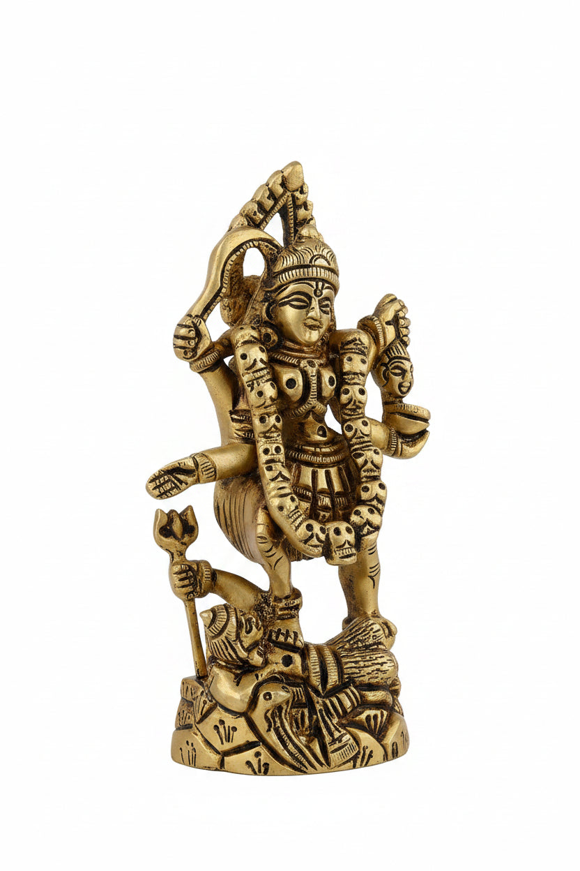 Maha Kaali Brass Idol 5 Inch 446g Handcrafted Premium Brass Statue for Home Temple - ManiMonk