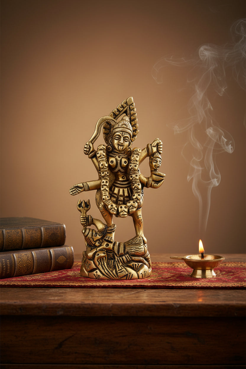 Maha Kaali Brass Idol 5 Inch 446g Handcrafted Premium Brass Statue for Home Temple