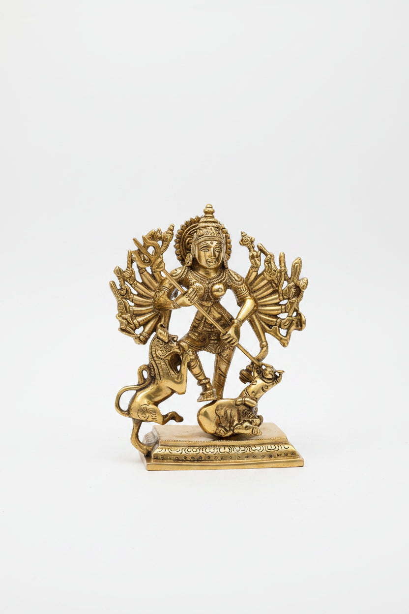 Mahishasura Mardini Brass Idol 6.6 Inch Premium Handcrafted Statue - ManiMonk