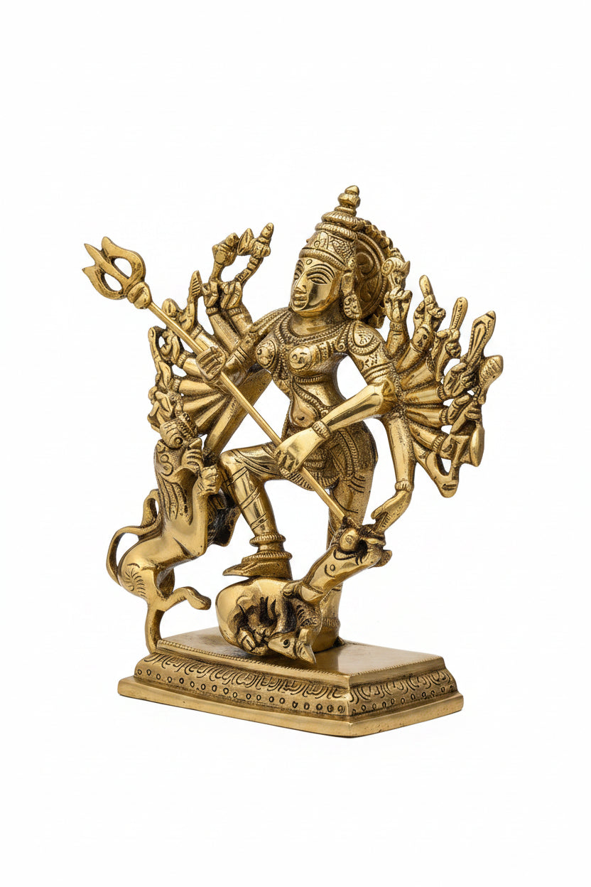 Mahishasura Mardini Brass Idol 6.6 Inch Premium Handcrafted Statue - ManiMonk
