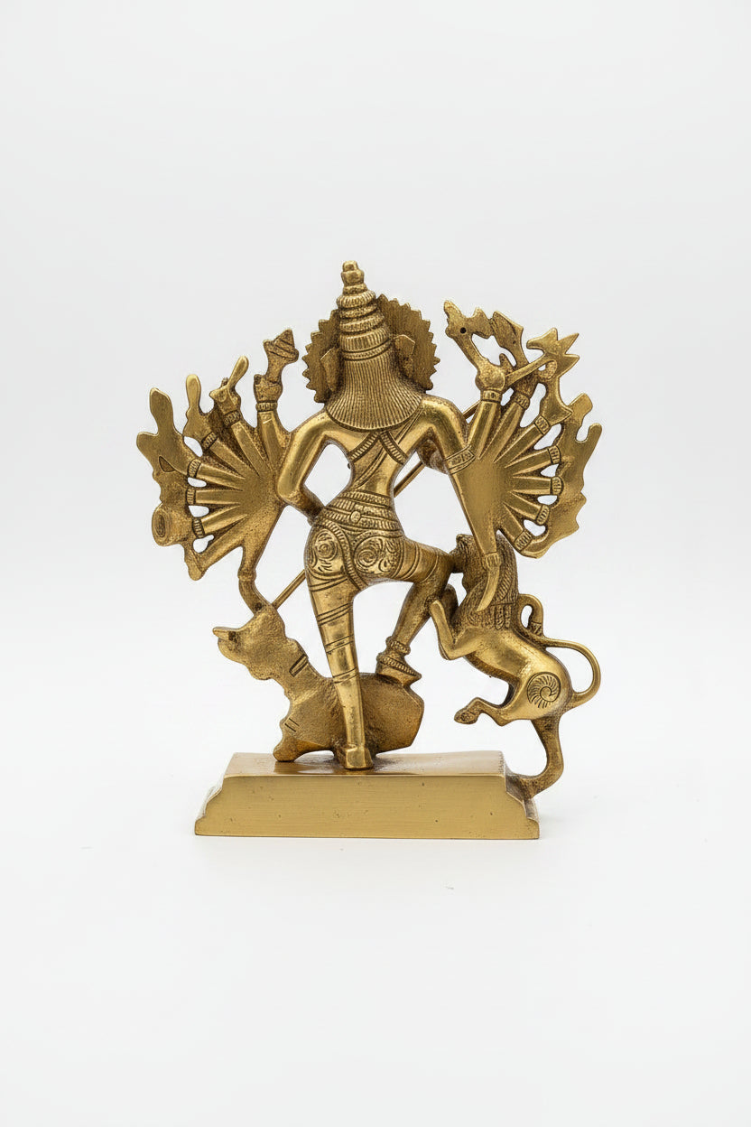 Mahishasura Mardini Brass Idol 6.6 Inch Premium Handcrafted Statue - ManiMonk