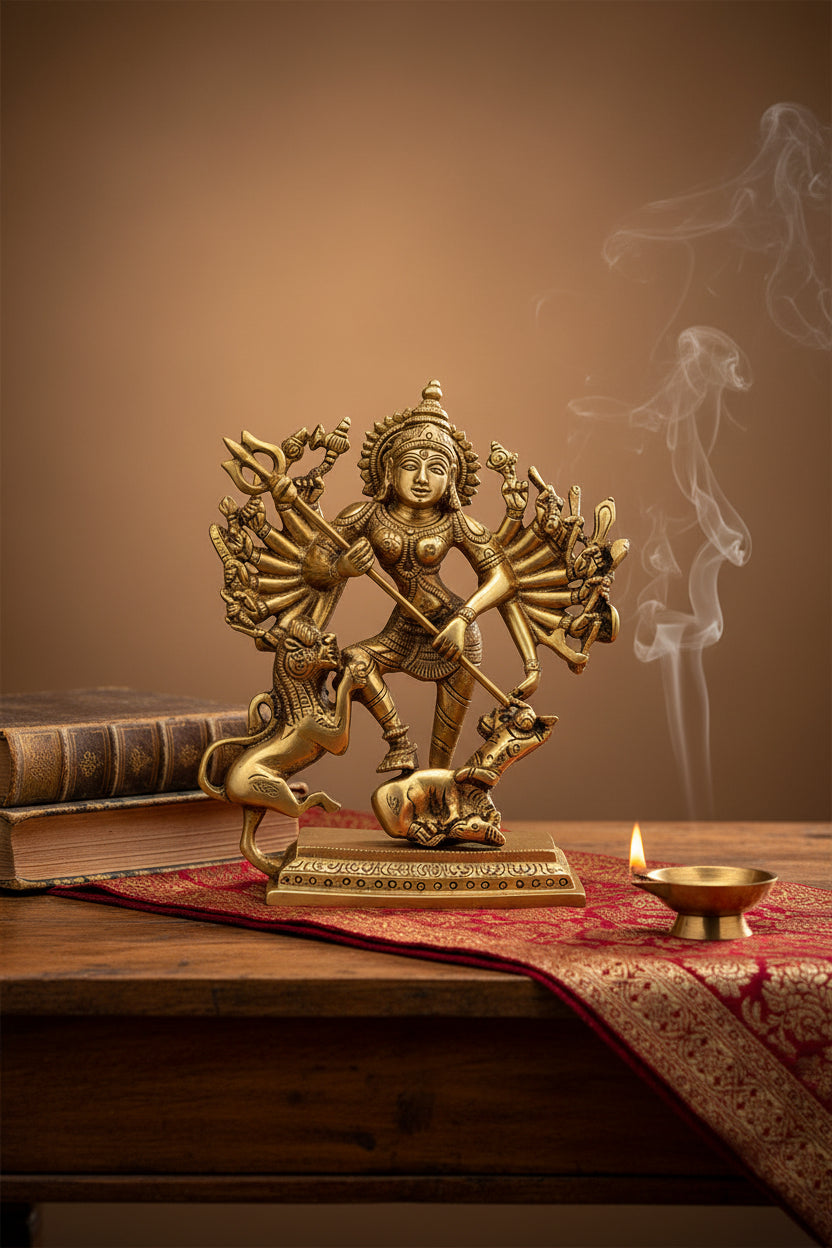 Mahishasura Mardini Brass Idol 6.6 Inch Premium Handcrafted Statue