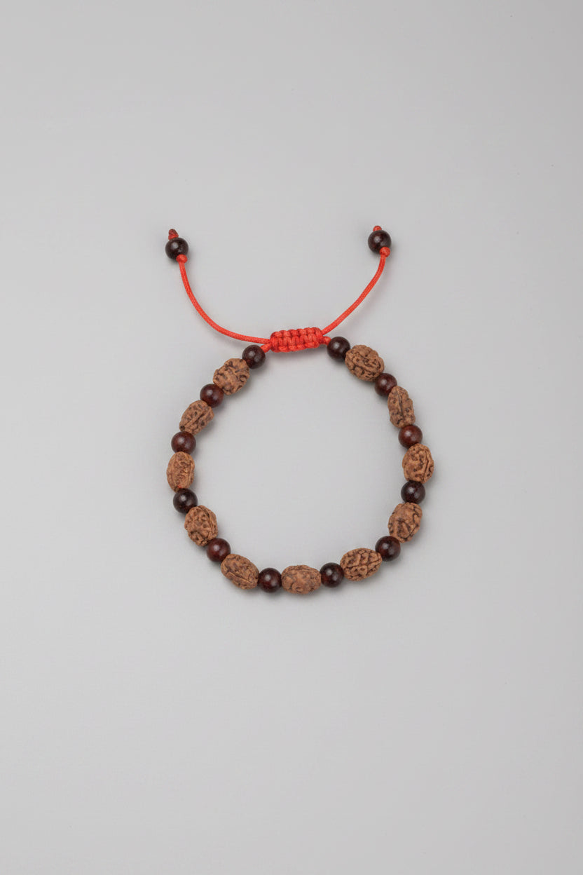 Mani Monk Adjustable 2 Mukhi Rudraksha & Red Sandalwood Bracelet