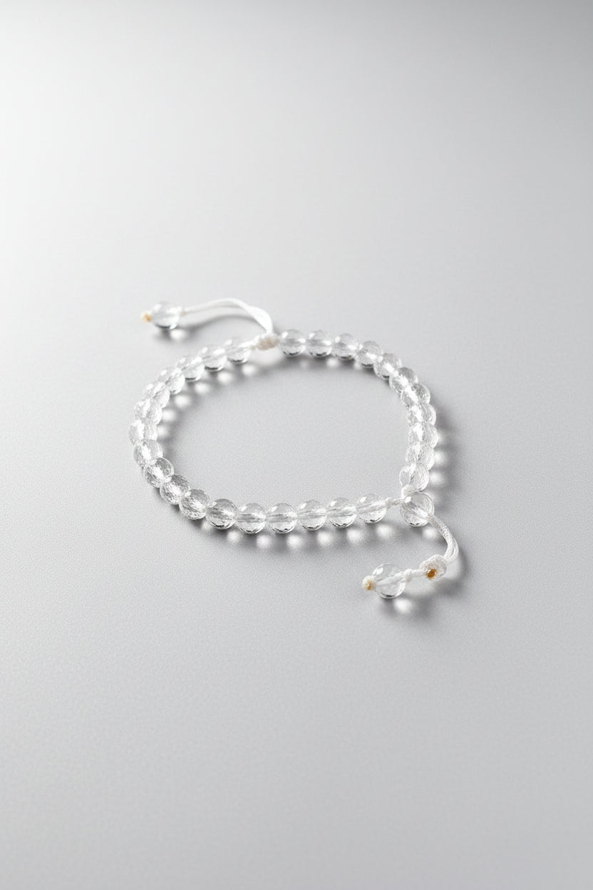Mani Monk Adjustable Faceted Sphatik Bracelet with Sacred Thread – 8 mm