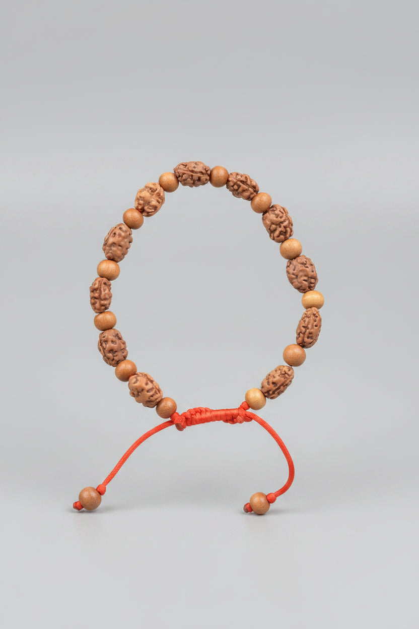 Mani Monk Adjustable White Sandalwood 2 Mukhi Rudraksha Bracelet-3
