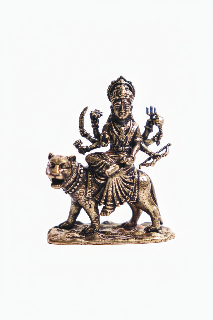 Mani Monk Brass Ambe Maa Blessing Idol - 1.3 Inch - Divine Mother's Grace and Protection for Home and Puja Room