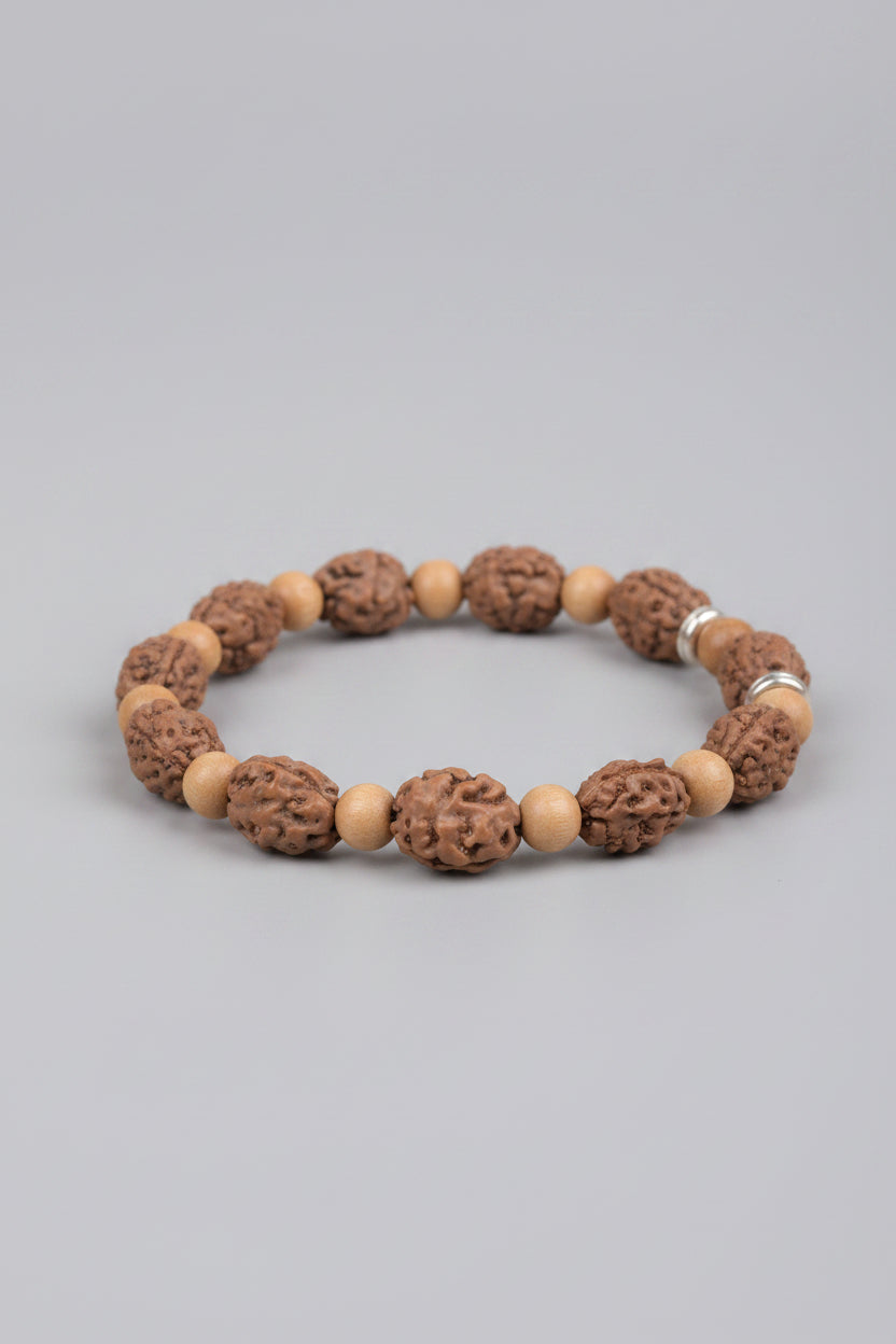 Mani Monk Blessed 2 Mukhi Rudraksha & White Sandalwood Bracelet