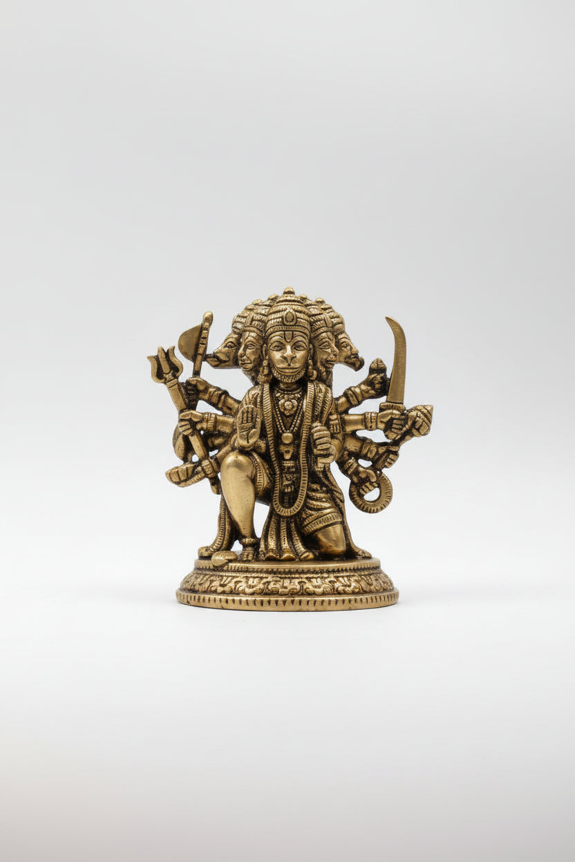 Mani Monk Brass Superfine Panchmukhi Hanuman Idol - 1.3 Inch - Blessing Pose - Divine Protection for Home, Office and Car