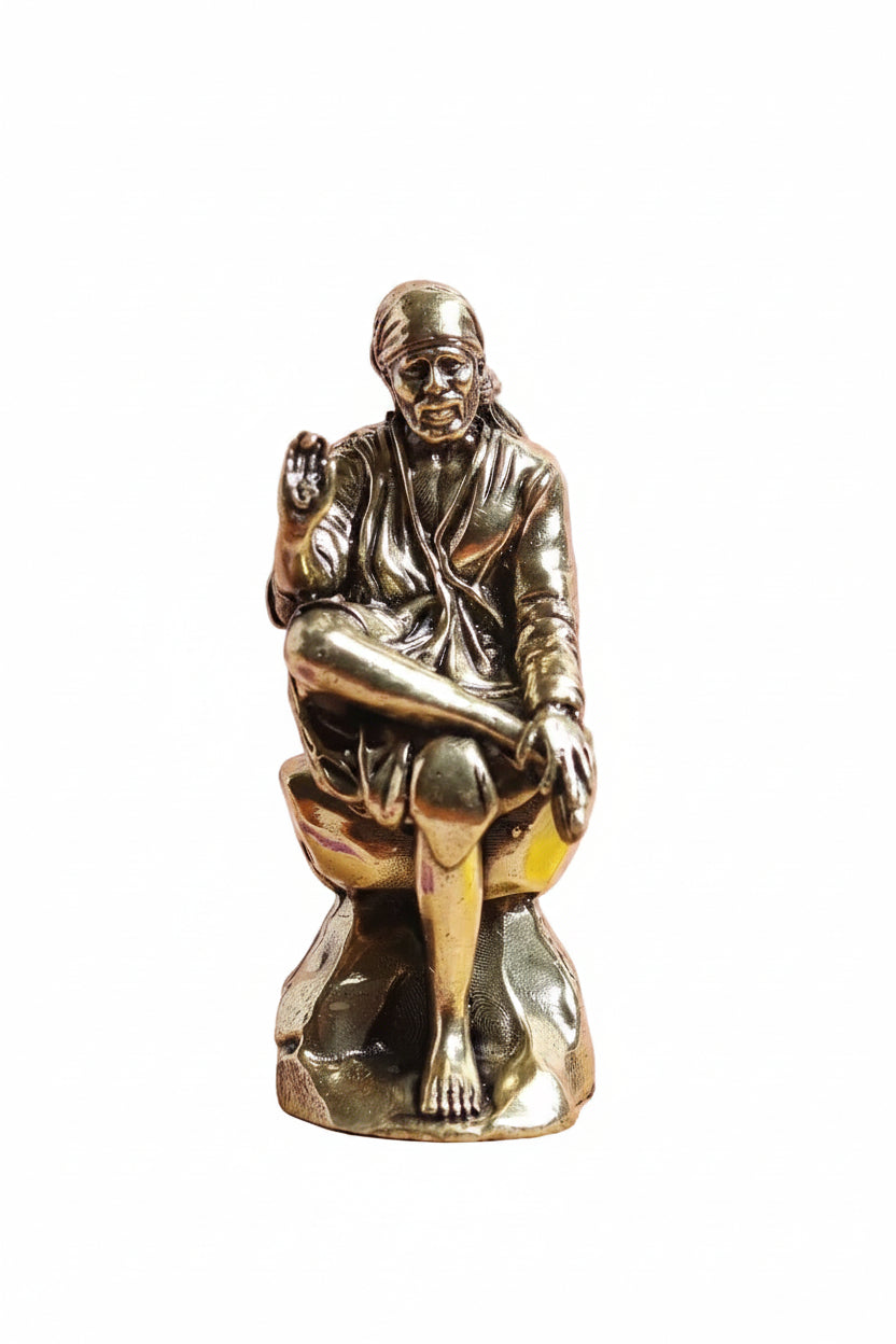 Mani Monk Brass Blessing Sai Baba Idol - 1.4 Inch - Sabka Malik Ek for Home, Office and Puja Room
