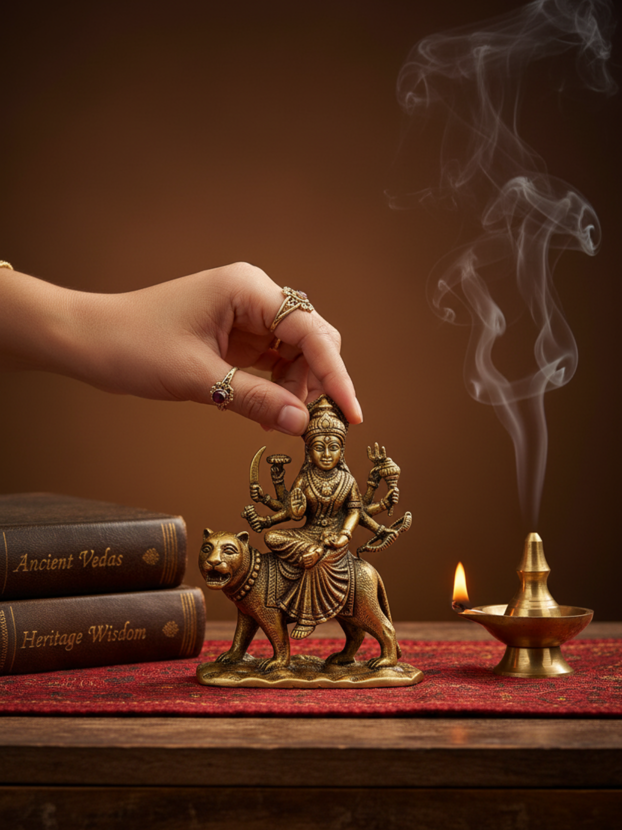 Mani Monk Brass Ambe Maa Blessing Idol - 1.3 Inch - Divine Mother's Grace and Protection for Home and Puja Room - ManiMonk