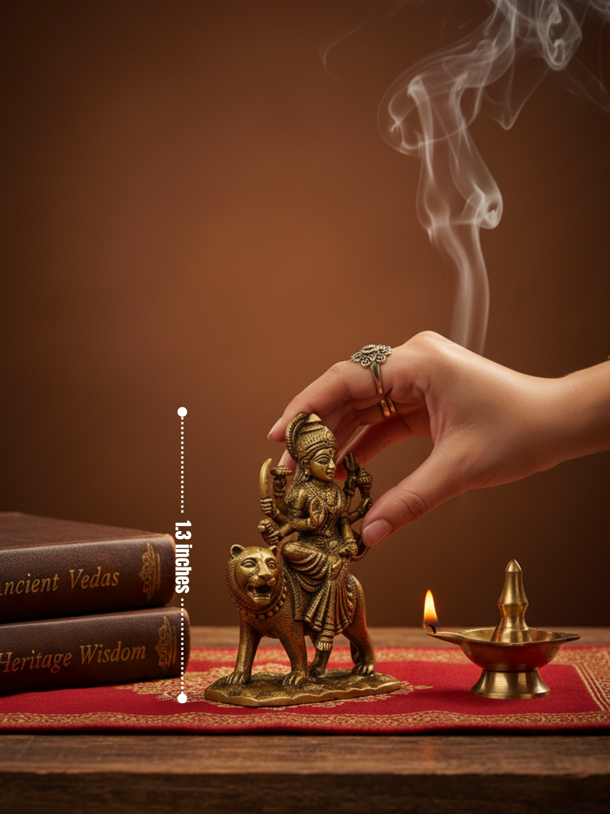 Mani Monk Brass Ambe Maa Blessing Idol - 1.3 Inch - Divine Mother's Grace and Protection for Home and Puja Room - ManiMonk