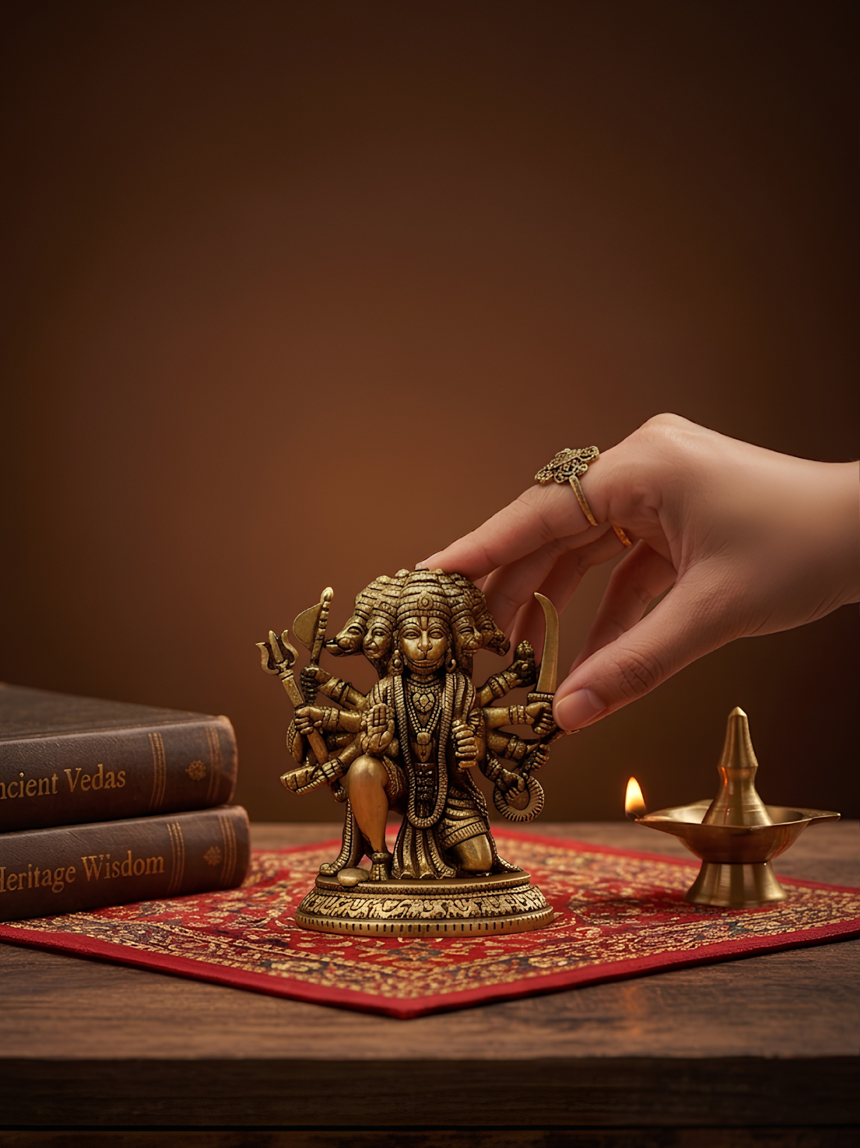 Mani Monk Brass Superfine Panchmukhi Hanuman Idol - 1.3 Inch - Blessing Pose - Divine Protection for Home, Office and Car - ManiMonk