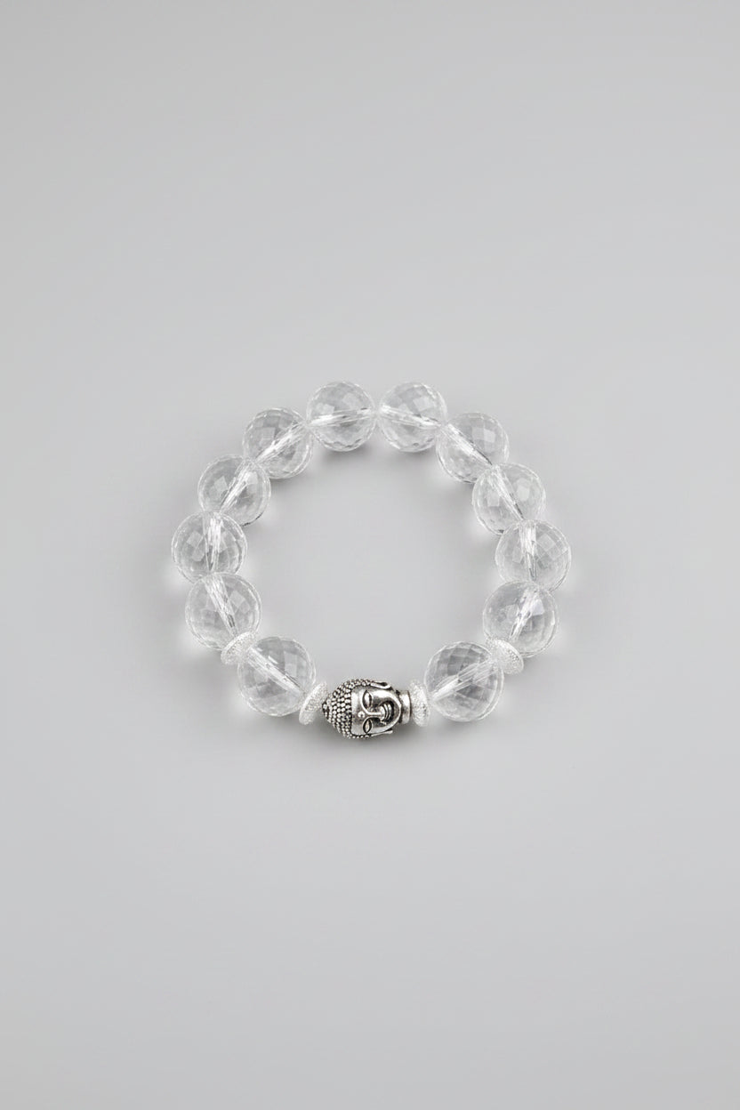 Mani Monk Buddha Blessing Faceted Sphatik Bracelet – Elastic 8 mm
