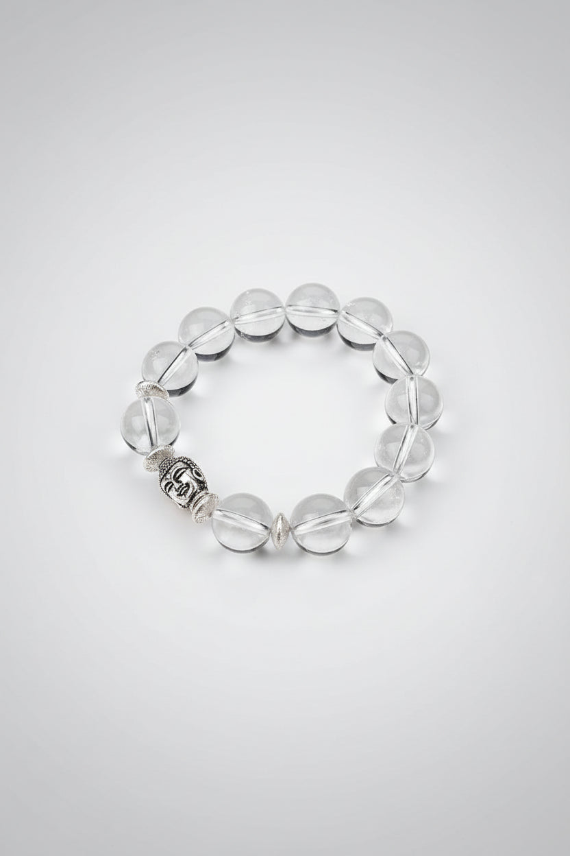 Mani Monk Buddha Energy Round Sphatik Bracelet in Elastic – 8 mm