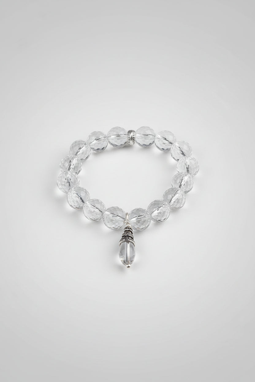 Mani Monk Elastic Faceted Sphatik Bracelet with Trinklet – 8 mm