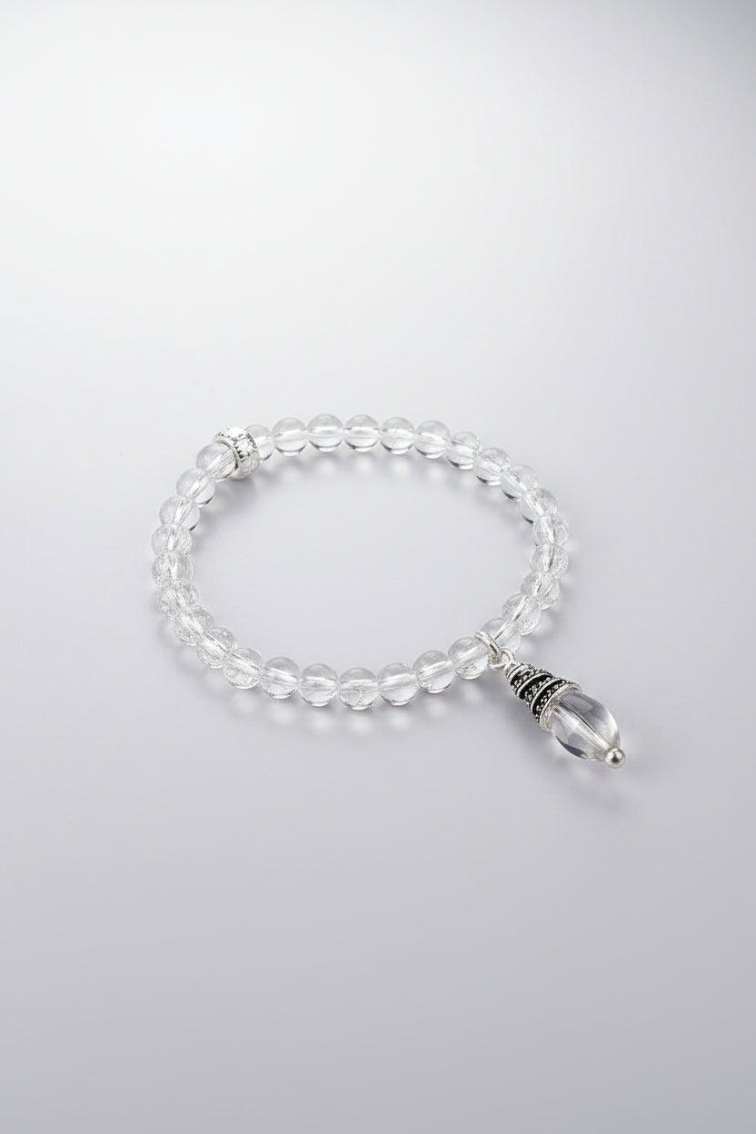  Mani Monk Elastic Round Sphatik Bracelet with Trinklet – 8 mm